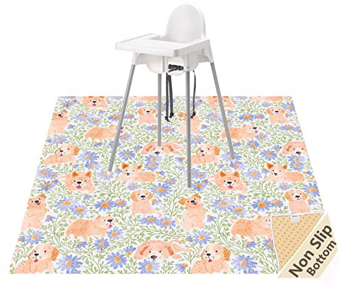 Alfombrilla antisalpicaduras para debajo de la silla alta/artes/manualidades, impermeable y antideslizante, protector de suelo, tapete lavable para silla alta, tapete reutilizable de 51 pulgadas y