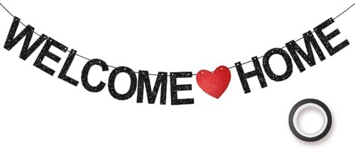 Koliphy Guirnalda Welcome Home, Negro Decoracion de Welcome Home Pancarta, Fiesta de Welcome Home Guirnalda para Fiestas Familiares