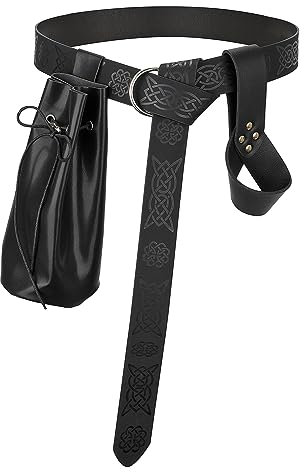 XZQTIVE Mittelalterlicher Rittergürtel für Herren Damen Renaissance Wikinger Gürtel mit Schwert Holster Tasche für LARP Halloween Cosplay Kostüm,Schwarz