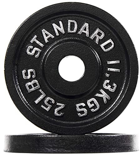 Signature Fitness Olympic 2-Inch Cast Iron Plate Weight Plate for Strength Training and Weightlifting, Vintage Style, 25LB Pair