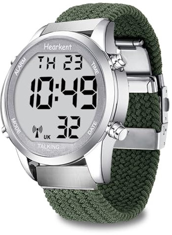 Hearkent Atomic Talking Watch LCD Big Numbers Extension Nylon Braided Adjustable Strap Radio-conrtolled Watch for Senior Or Blind People