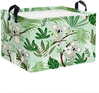 Clastyle Grün Koalas Palmblatt Junge Mädchen Würfel Aufbewahrungskorb für Babyzimmer Waldtier Wasserdicht Rechteckig Stoff Regalkörbe Kleidung Spielzeug Kinder Aufbewahrungsbox, 36x26x23 cm