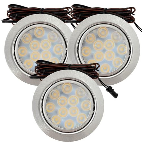 Rolux 3er Set LED Möbeleinbauleuchte Luna 12V 3W Warmweiß 3000K | Ultra flach Ø65mm Einbaustrahler | 200lm | inkl. LED Trafo & Mini-Verteiler | Für Möbel, Küche, Schrank | Einfache Montage, IP20