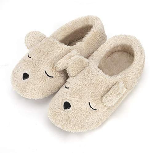 FakeFace Weiche Plüsch Hausschuhe Liebespaar Pantoffeln Slippers mit Super Süße Cartoon Bär für Winter Herbst Frühling, Größe (Beige, 40)