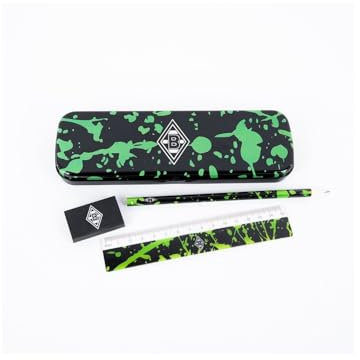 Borussia Mönchengladbach Schulset, mit Lineal Radiergummi Metallbox und Bleistift