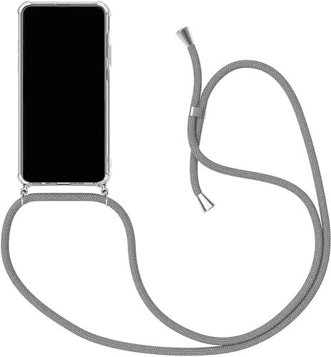 Coque Collier pour Vivo V29 5G, Housse pour Smartphone à Porter au Cou - Étui à bandoulière Cordon - Lanyard Case Protection Complète, Étui en Silicone Transparent, Argent
