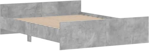 vidaXL Cadre de Lit avec Tête de Lit et Pied de Lit, Lit Double avec Sommier à Lattes, Lit Adulte, Meuble de Chambre, Moderne, Gris Béton 140x200 cm