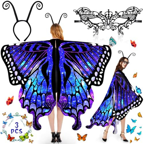 ZLPBAO Deguisement Papillon Adulte en Polyester, Déguisement Papillon Adulte Châle, Ailes de Papillon Adulte Cape, Deguisement Adulte Femme Cape Femme Papillon Adulte Cosplay Carnaval, Fête