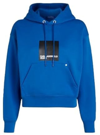 KARL LAGERFELD JEANS, Sweat À Capuche Femme avec Logo Encadré, Coupe Classique, Bleu KLJ, Taille L