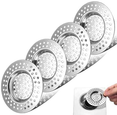 4 piezas colador de acero inoxidable con agujeros para lavabo, colador de desagüe de ducha, colador de acero inoxidable, colador de pelo, colador de ducha, colador de desagüe