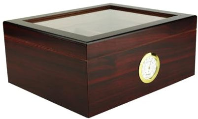 BigSmoke Zigarren Humidor mit Glasdeckel und Zedernholz Furnier, Befeuchter, Hygrometer und Trennwand - Schöne Zigarrenkiste für Einsteiger und Zigarrenliebhaber - Braun