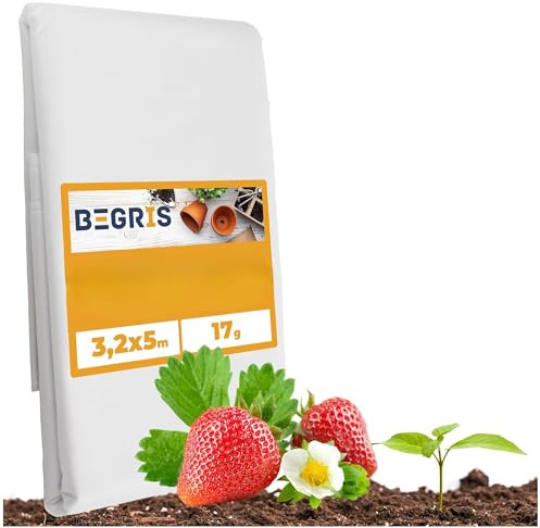 BEGRIS® Frühling Vliesstoff Agro-Textil 17g, grob und stark, Weiß Abdeckmatte 5x3,2m Schutz-Agro-Textil zum Abdecken von Pflanzen, Schützt vor Witterungseinflüssen