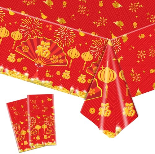 Chinesische Neujahr Segnen Tischdecke,2 Stück Tischdecke Happy New Year,Tischdecke Chinesische Neujahr Deko 2025,Chinesisches Neujahr 2025 Tischdecke für Chinesische Neujahr Tischdekoration