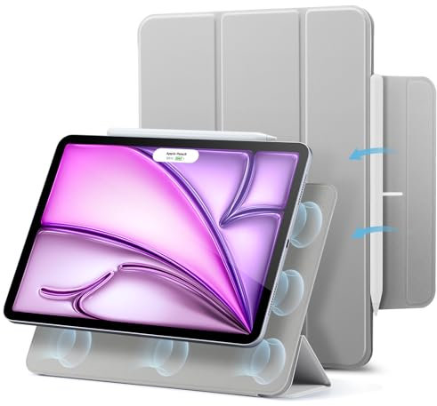 ESR Cover per iPad Air 13 (2025/2024), iPad Pro 12.9 (2022/2021/2020), Custodia Magnetica con Supporto Trifold, Aggancio Magnetico, Supporto per Pencil Pro/Pencil USB-C, Auto Attivazione, Grigio