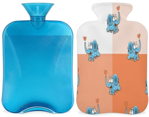 Elephants Love Heart Hot Water Bottle with Soft Cover 2L Hot Water Bag for Hot and Cold Compress, Hand Feet and Bed Warmer, Menstrual Cramps, Neck and Shoulder Pain Relief