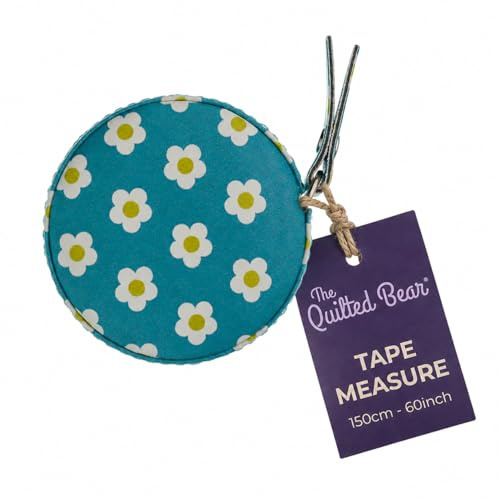 The Quilted Bear Retractable Fabric Tape Measure 150cm/60, Daisies | Double Sided Metric & Imperial, Clear Markings, One Press Automatic Retraction, Compact, Lightweight, for Sewing, Body, Craft