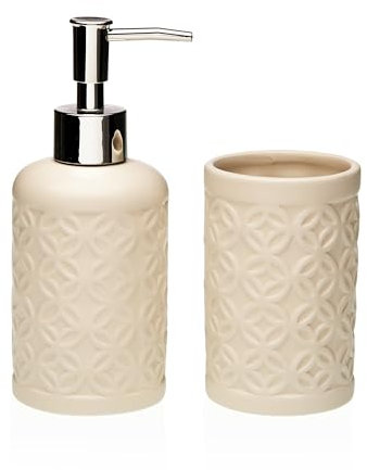 DAMDAM GO | Set da bagno, accessorio da bagno in ceramica, porta pennello e dispenser di sapone (Beige)