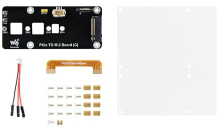 Waveshare PCIe to M.2 Adapter Board (C) for Raspberry Pi 5, Supports NVMe Protocol M.2 Solid State Drive, High-Speed Reading/Writing, with Transparent Acrylic Mounting Plate, Side-Mounting Solution