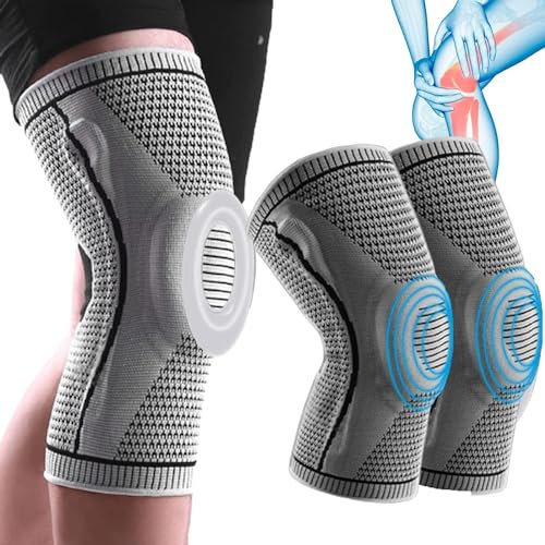 Fitness basketball silicone sports knee pads 2024 NEW men and women cycling and running knitted support strip knee pads high elastic non-slip protective gear (Grey-M)