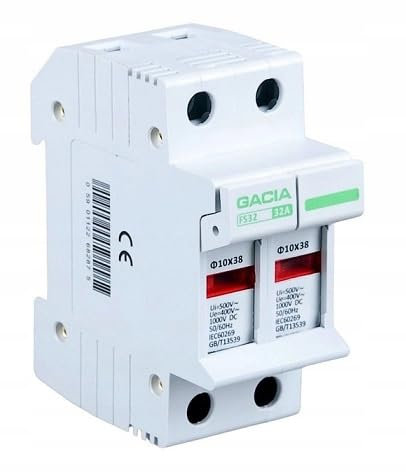 GACIA Sicherungshalter mit Kontrollleuchte | 2P 10x38mm | 1000V DC | TH-35 Schiene | Solar-Einsätze | Photovoltaik