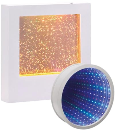 Playlearn Sensory Light 22cm Glitter Filled Square Light Rechargeable LED - 23cm 3D Infinity Mirror Tunnel Sensory Lights Calming Visual Effect LED Night Light for Kids Office,Living Room & Bedroom