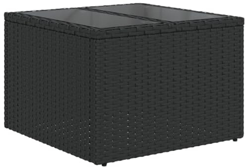 Makastle Kleiner Gartentisch wetterfest Polyrattan Balkontisch Terrassentisch Bistrotisch Couchtisch Gartenmöbel, Outdoor Balkon Tisch mit Glasplatte, Schwarz 55x55x37 cm