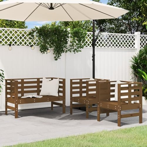 ULUYYUC 3-TLG. Garten-Lounge-Set, Schlafsofa Balkonmöbel Polsterbank Stehtisch Geeignet für Garten Außenbereich Balkon Hinterhof Honigbraun Massivholz Kiefer