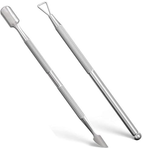 DOETYD 2 PCS Cuticle Pusher Stainless Steel Nail Gel Polish Remover Tool Kit Professional Double Head Nail Pusher Spoon Tool for Fingernails and Toenails Clean or Remove Gel Polish