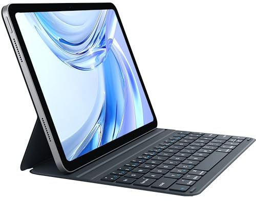 CHESONA iPad Air 11 Hülle mit Tastatur, Magnetische Tastatur für iPad Air 5/4, Ultra-Schlank & Leicht, 868H Betriebsdauer, Einstellbare Winkel, QWERTZ Deutsches Layout für Pro 11 (4/3/2/1 Gen), Grau