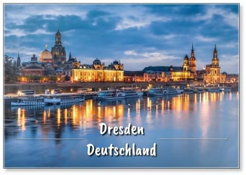 Skyline Von Dresden Am Elbufer Bei Nacht, Sachsen, Deutschland, Kühlschrankmagnet