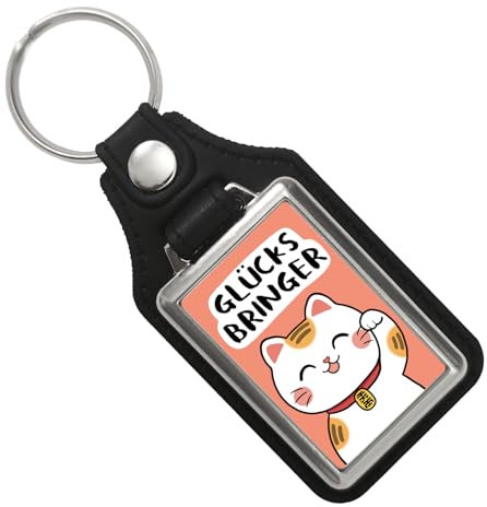 speecheese Winkekatze Schlüsselanhänger mit Kunstleder-Anhänger mit Spruch Glücksbringer Glückskatze für Gesundheit Erfolg und Glück kawaii Manga Gruß