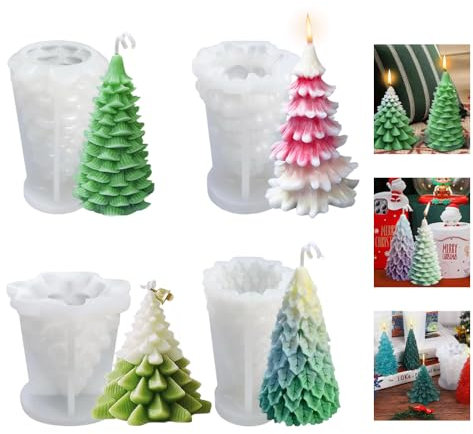 XPJBKC 4 PCS Moule Bougie Noel, Moule Sapin de Noel Set, 3D Moule Bougie, Moule Silicone Noel, Moule Silicone Sapin de Noel, Moule Bougie Noël pour Gâteaux Savons Artisanat