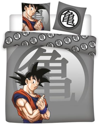 Aymax Bettwäsche für Doppelbett, Dragon Ball Z, Bettbezug für Doppelbett, wendbar, 240 x 220 cm + 2 Kopfkissenbezüge 65 x 65 cm, Polycotton