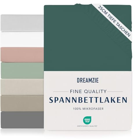 Dreamzie Drap Housse 140x190/200 Bonnet 35 cm pour Matelas Épais - 100% Microfibre - Vert Pétrole, Certifié sans Produits Chimiques (Oeko TEX), Drap Housse avec Élastique Complet