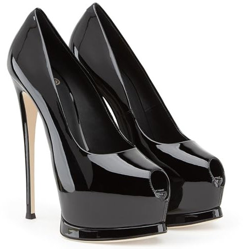 Mdrcg Sexy Open Toe Plattform Frauen High Heels Super Hohe Lackleder High Heels Schuhe Hochzeit Stilettos,Schwarz,34 EU