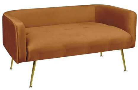 IlGruppone Divano Due Posti in Velluto Gambe in Acciaio Color Oro Divanetto 2 Persone 126x49x57 Cm Design Moderno Soggiorno Panca Pie di Letto - Ruggine
