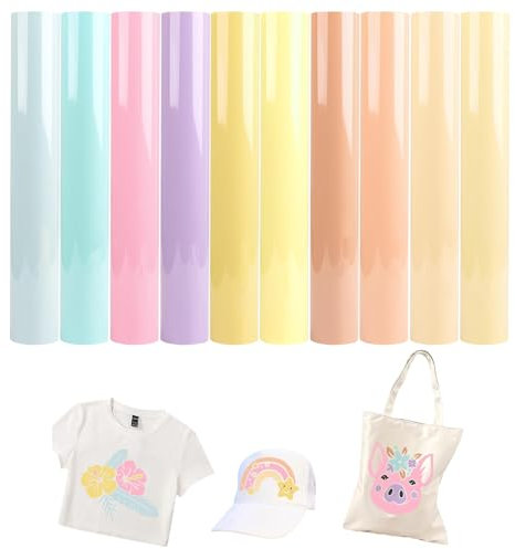 10 Hojas Vinilo Textil Termoadhesivo, 30,5x25cm Vinilo para Plotter Cricut, Fácil de Cortar, Papel de Transferencia Termica, Vinyl para Textil de Calor para Ropa de Bricolaje Sombrero Tela Camisetas