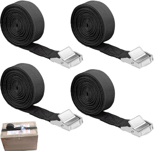 4 Stück Spanngurte 2m,Spanngurt 20mm Breite,Zurrgurt,Spanngurte mit Ratsche,Verstellbare Befestigungsriemen mit Klemmschloss für Fahrräder,Motorräder,Gepäck,Transport,Fracht,Gepäck,Camping (Schwarz)