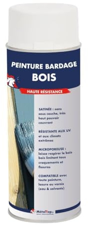 Metaltop - Peinture Bardage Bois - Brun chocolat - RAL 8017 - Bombe 400 ml - Protection longue durée bois neufs et anciens, microporeuse et anti-UV.