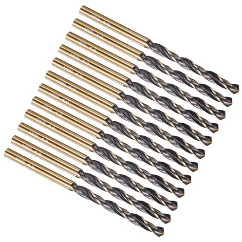 PATIKIL 4mm Drill Bit, Jobber Straight Shank M2 High-Speed Steel 118° Nitriding Black and Gold Finish for Stainless Steel Hard Metal - 12 Pack