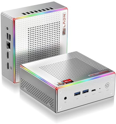 PELADN HA-4 7840HS Mini PC, AMD Ryzen 7 7840HS (8C/16T, Up to 5.1GHz) Win11 Pro, 32GB DDR5 5600Mhz RAM, 1TB SSD, 4K HD, BT5.2, Dual HDMI, WiFi6 2.4G/5G, Office,Business Small Desktop RGB Light