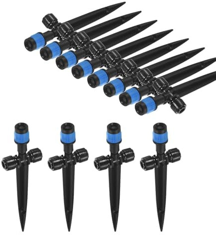 M METERXITY 12-Pack Drip Irrigation Emitters, 6/15mm Drippers with Stake Adjustable 360 Degree Water Flow for 1/4 Drip Irrigation Tubing for Watering System [Blue, Drip]