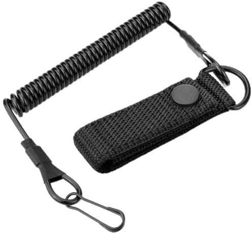 BESPOTCL Tactical Lanyard Spirale Schlüsselanhänger, Elastisches Sicherungsseil 100cm Ausziehbar, Spiral Schlüsselring für Angeln Camping Wandern Outdoor Aktivitäten, Schwarz, 1 Stück