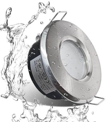 Sweier IP65 Wasserdichte Einbauleuchte Einzelpackung - GU10 Bad-Spotlight, Druckgussaluminium, 68mm Ausschnitt, Satin Nickel (Ohne Birne)