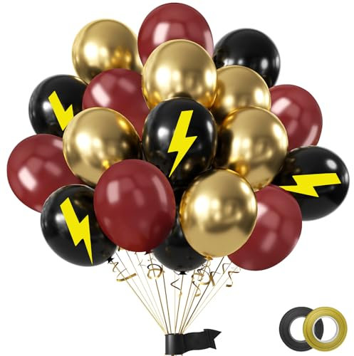 50 Stück Schwarz Gold und Weinrot Luftballon Set,12 Zoll (30 cm) Geburtstags-Latexballons, Schwarz Gold und Weinrot Luftballons für Jungen und Mädchen Magische Akademie Thema Dekoration