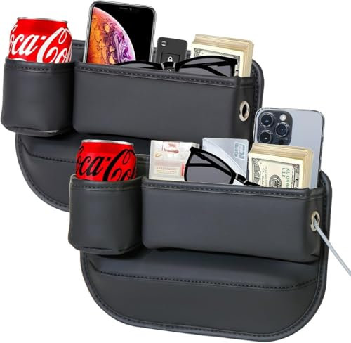 Car Leather Cup Holder Gap Bag,2024 New Car Seat Gap Filler, Adjustable Car Seat Storage Box,Car Seat Gap Organizer,for Glasses Phones Keys and Cards (Black,Driver's seat)