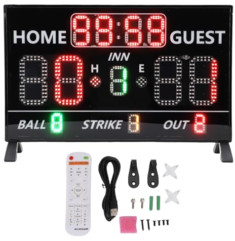 Tableau électronique du Tableau de Bord électronique de Baseball de Baseball Score Black Panneau à 12 Chiffres LED Score de Softball Recorqueur Concours de Compétition Score