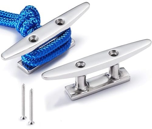 FREE3VITA Boat Deck Rope Cleats, Open Base Boat Dock Cleats, Stainless Steel Flagpole Cleat Hook for Boat, Dock, Deck, Kayak, Yacht (4 inch)
