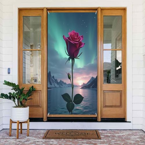 Rose North Pole Print No.789 Türabdeckungen, dekorativ, Türbanner Dekorationen für drinnen und draußen, Frühling, Sommer, Herbst, Winter, Halloween, Weihnachten, Heimdekorationen