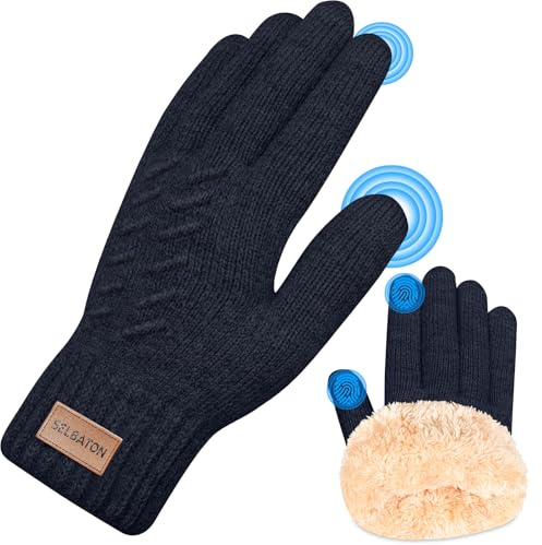 SELBATON Handschuhe Winter für Damen und Herren mit Wolle Verzweigung Strick Elastisch Touchscreen Winterhandschuhee für Kaltes Wetter zum Laufen zum Skifahren Fahren